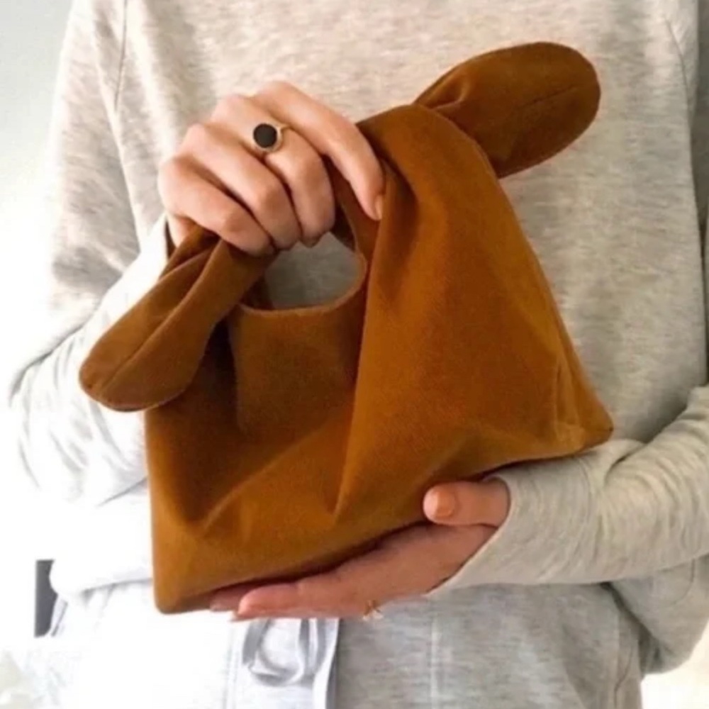 MERIT Caramel Corduroy Tie Knot Signature Cosmetics Bag Purse Minimalist Boho